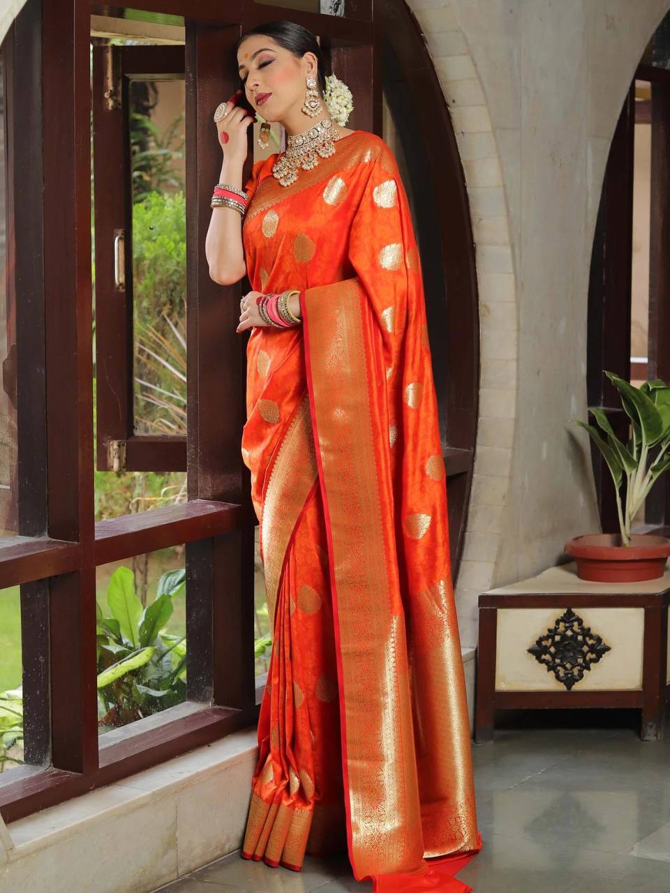 Lightweight Organic Banarasi Lichi Silk Wedding Saree
