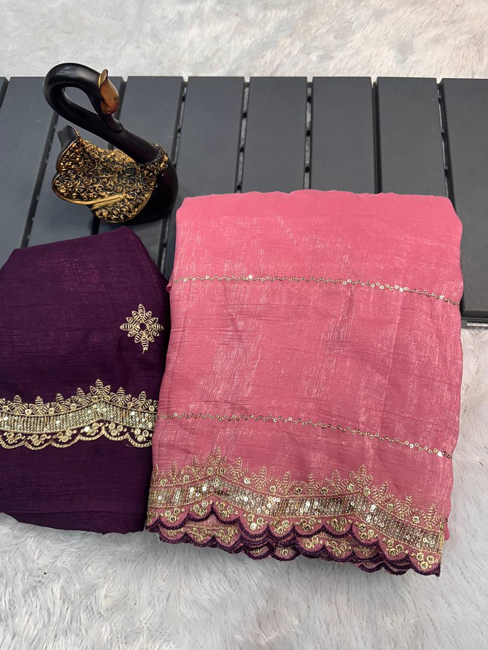 Soft Crunchy Fabric Designer Saree with Sequins & Zari Work