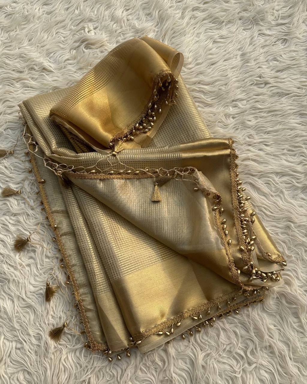 Nayanthara Inspired Banarasi Golden Tissue Silk Saree