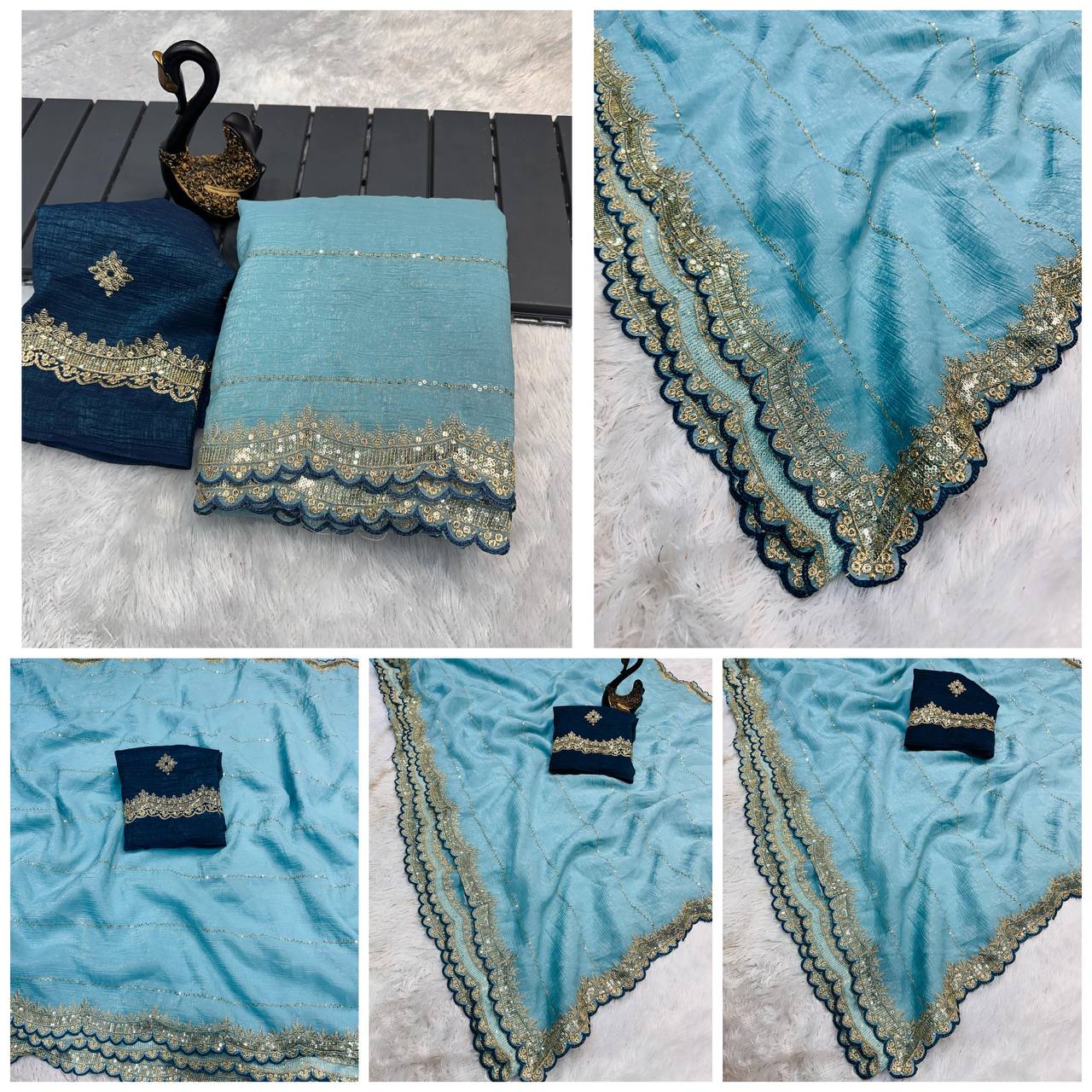 Soft Crunchy Fabric Designer Saree with Sequins & Zari Work