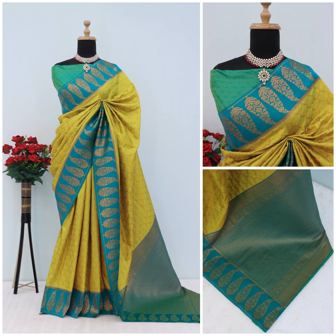 Premium Kanjivaram Soft Silk Saree with Copper Zari Jaal
