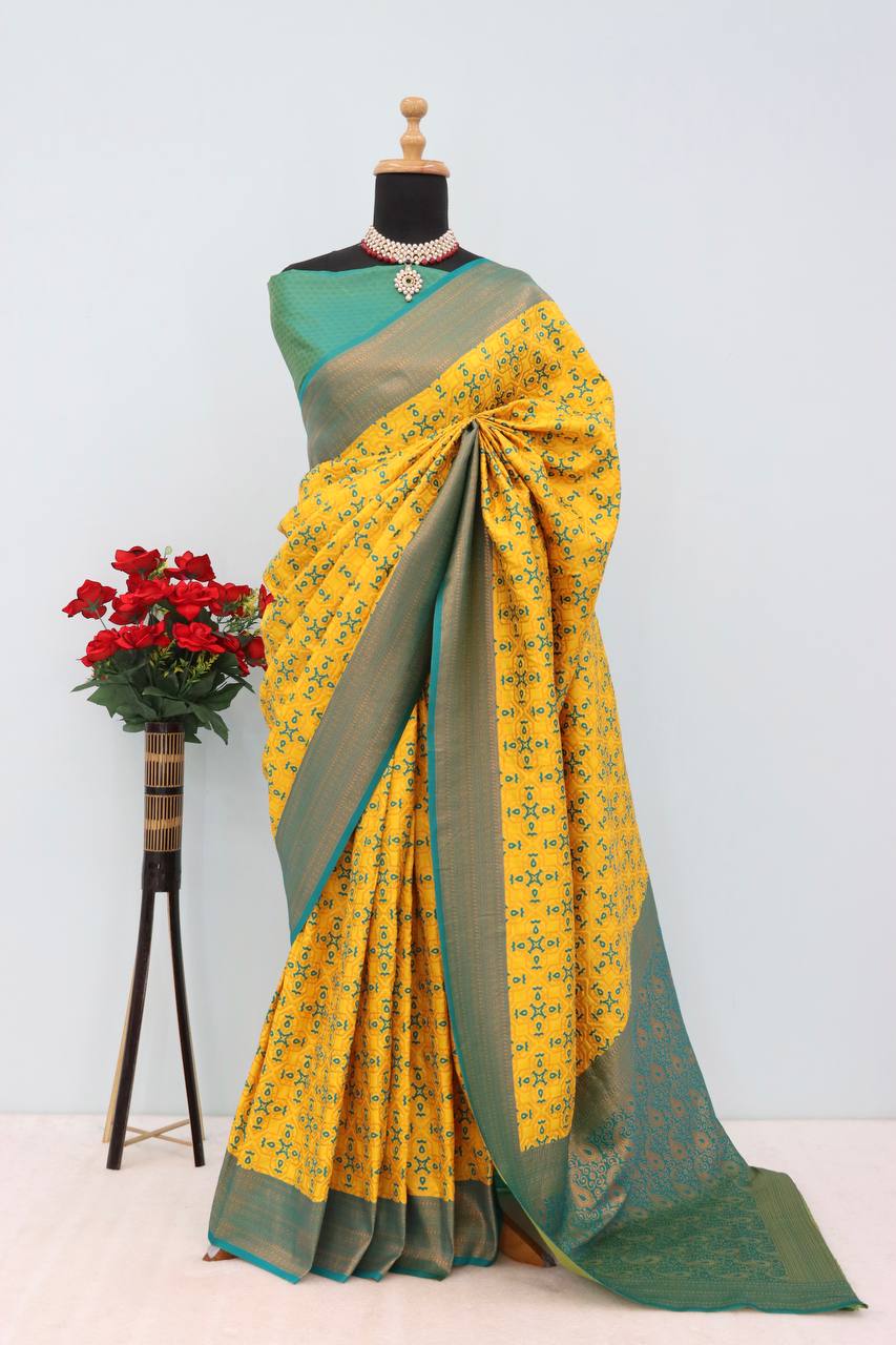Premium Kanjivaram Soft Silk Saree with Copper Zari Jaal Weaving