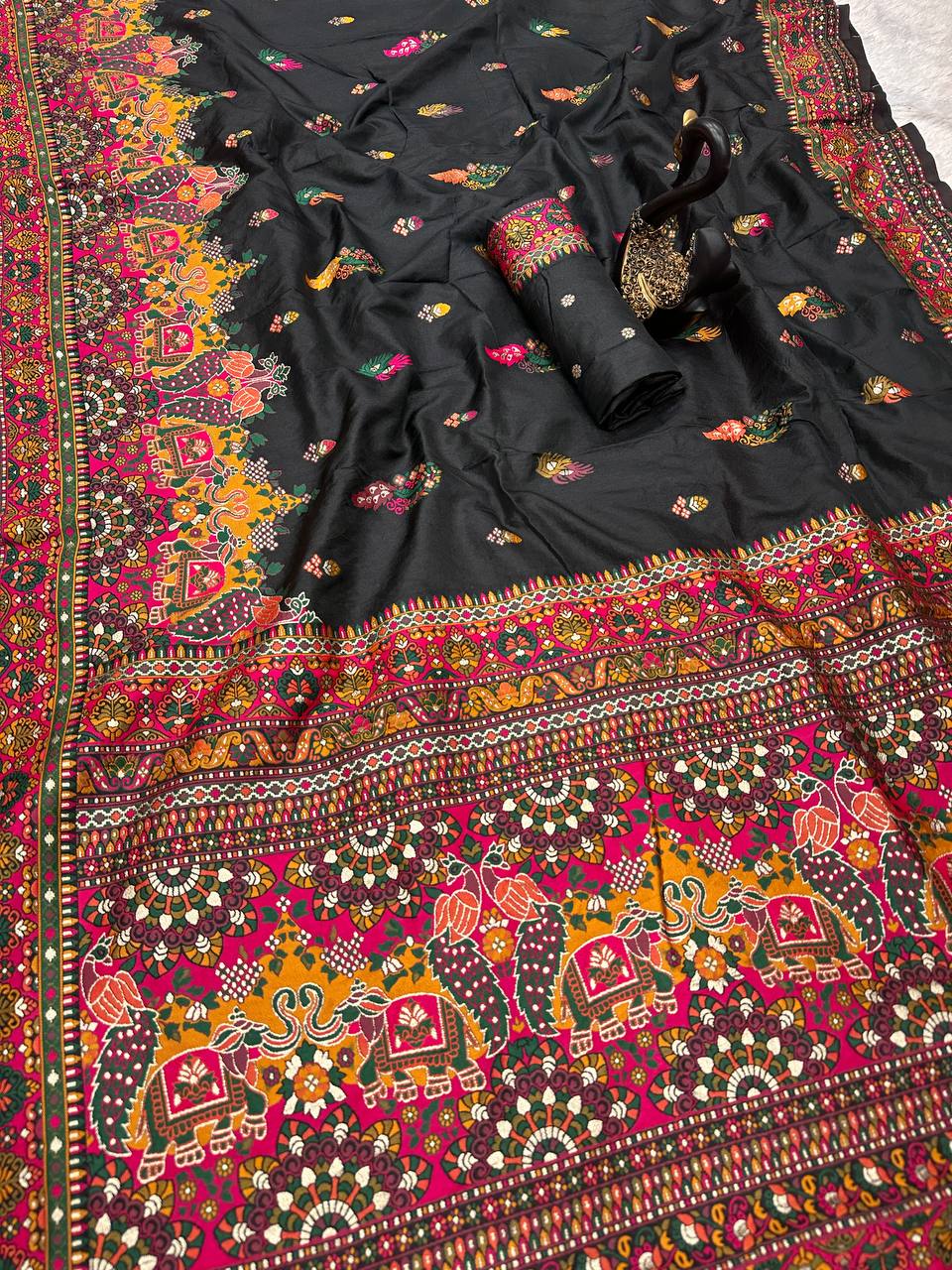 Hand Dyed Rajwadi Pashmina Silk Saree with Kashmiri Woven Pallu