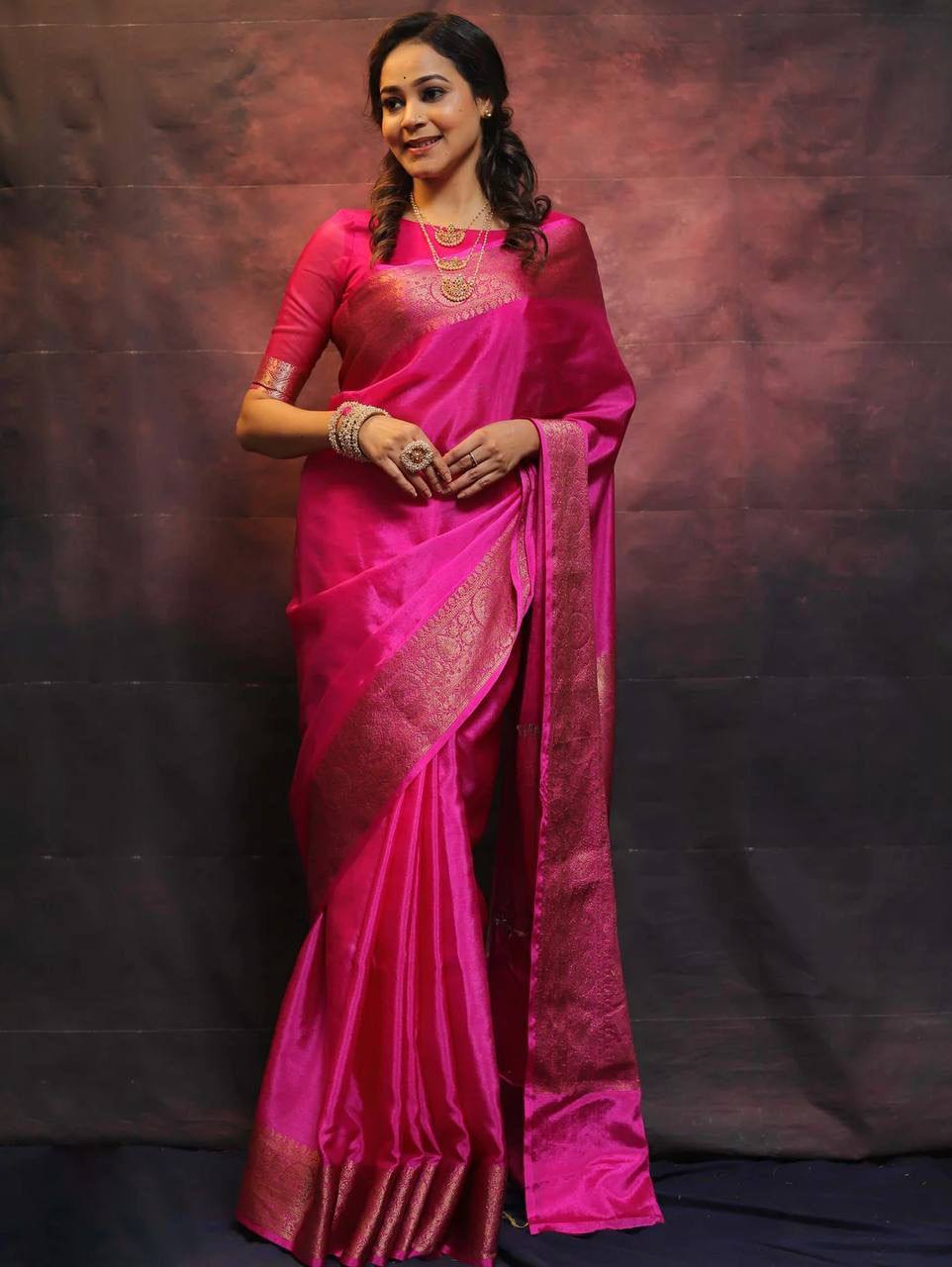 Elegant Organic Banarasi Lichi Silk Wedding Saree