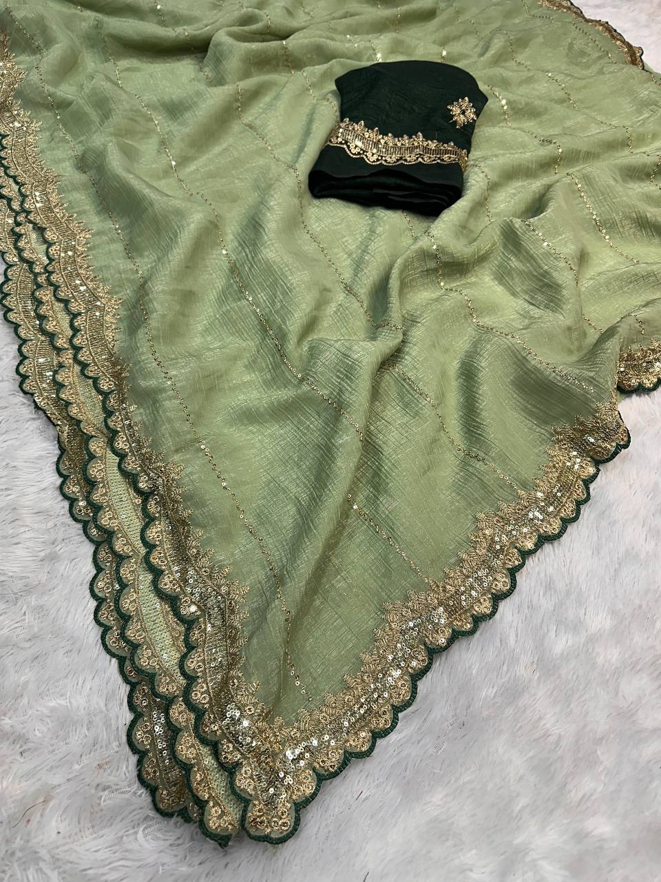 Soft Crunchy Fabric Designer Saree with Sequins & Zari Work