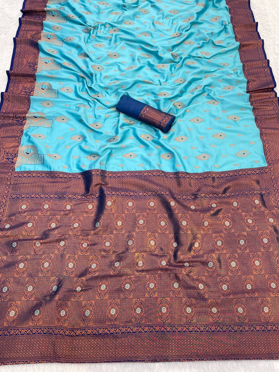 Premium Kanjivaram Soft Silk Saree with Copper Zari Jaal Weaving