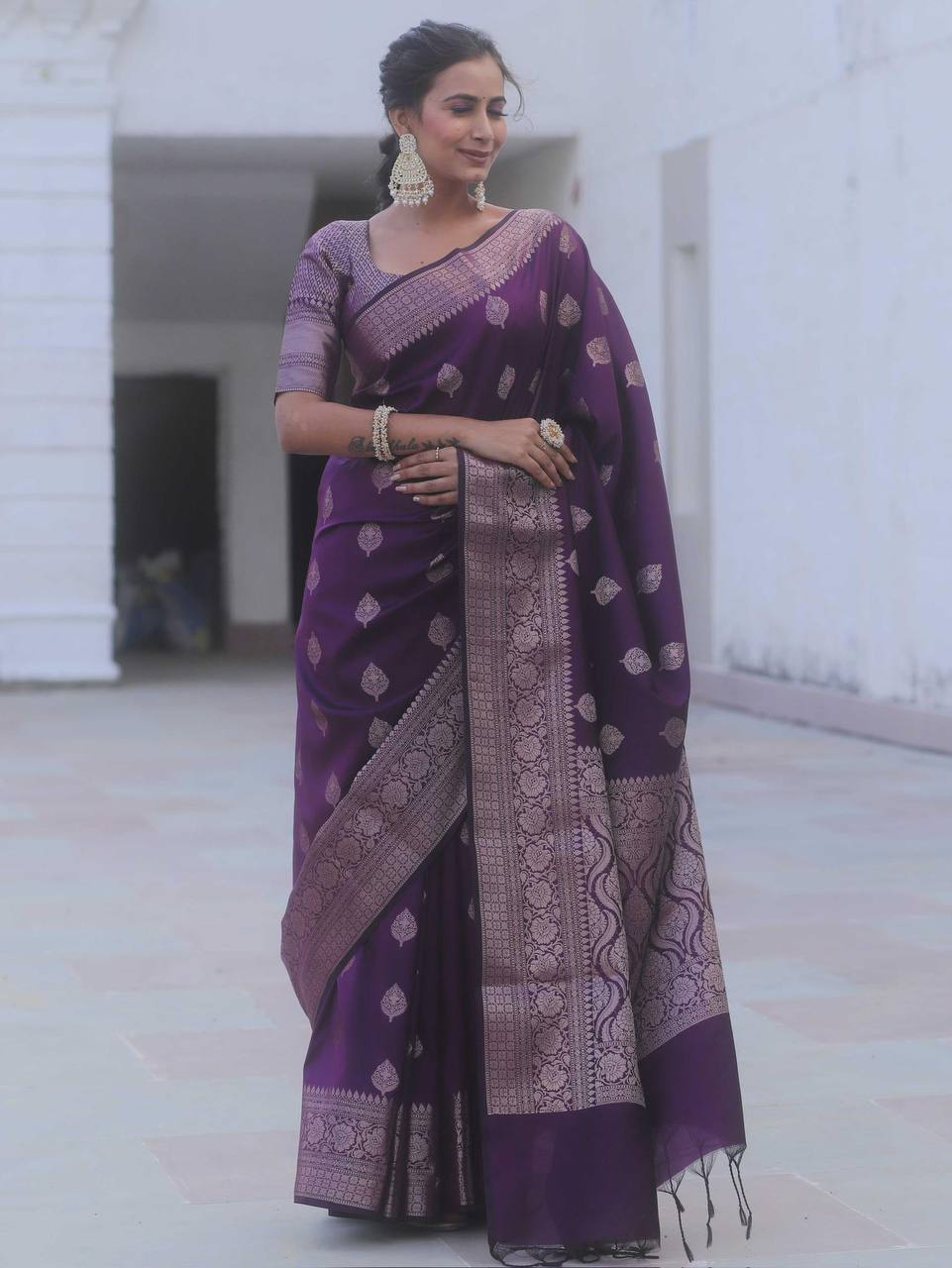 Organic Banarasi Lichi Silk Wedding Saree