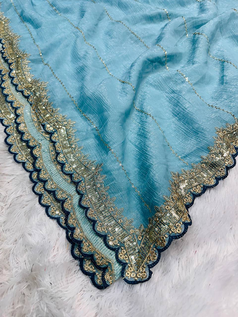 Soft Crunchy Fabric Designer Saree with Sequins & Zari Work