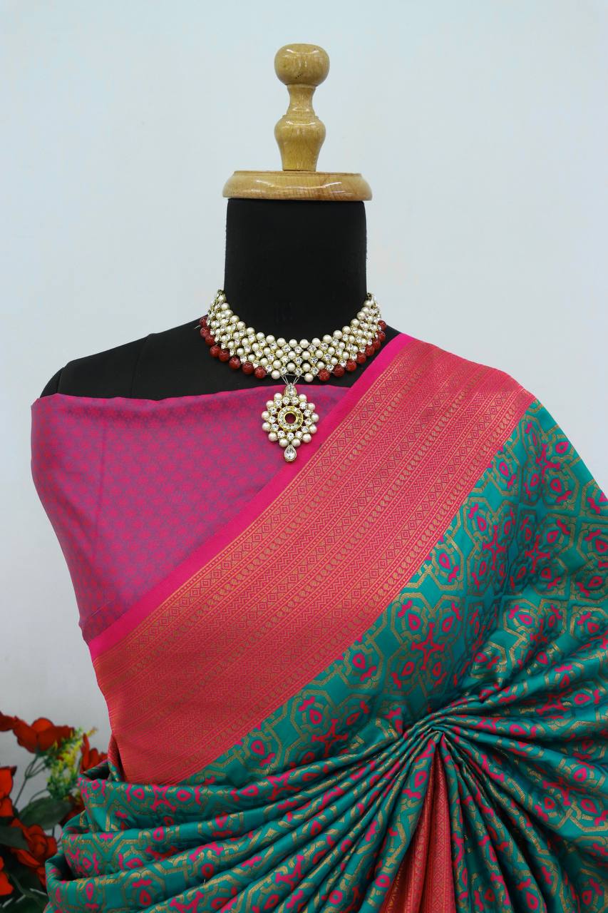 Premium Kanjivaram Soft Silk Saree with Copper Zari Jaal Weaving