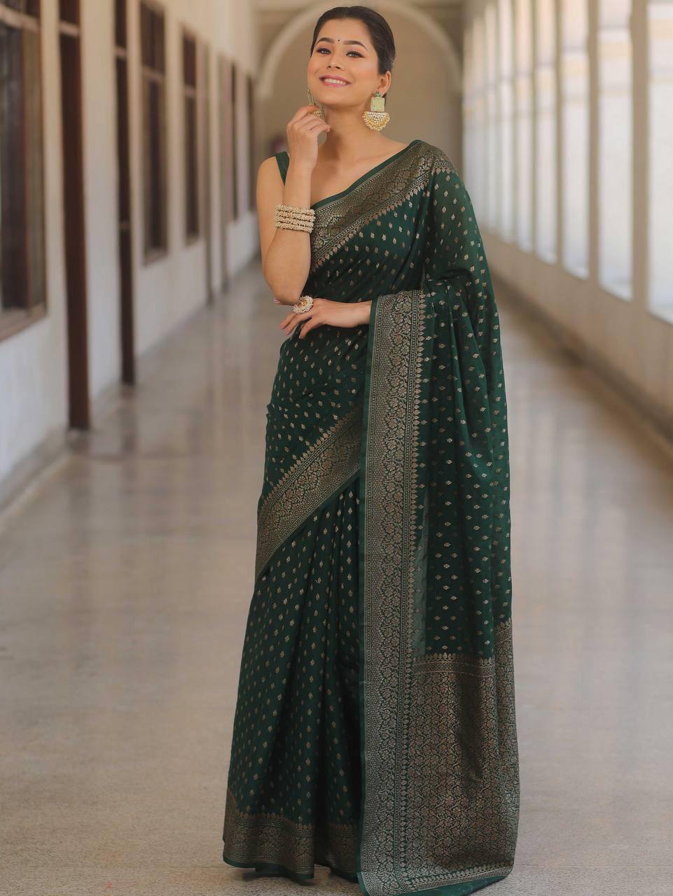 Comfort Wear Banarasi Style Lichi Silk Wedding Saree