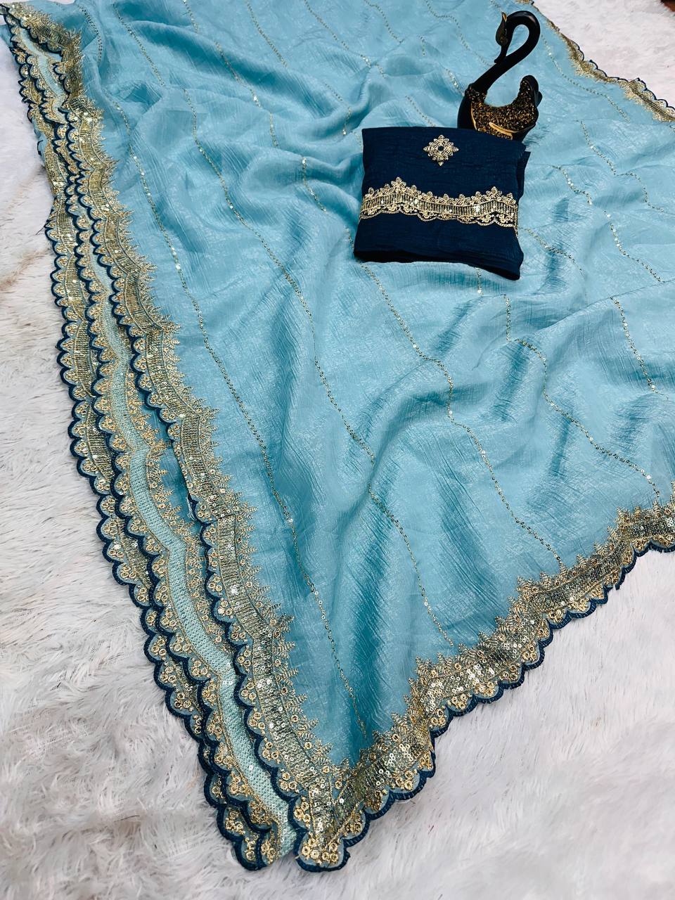 Soft Crunchy Fabric Designer Saree with Sequins & Zari Work