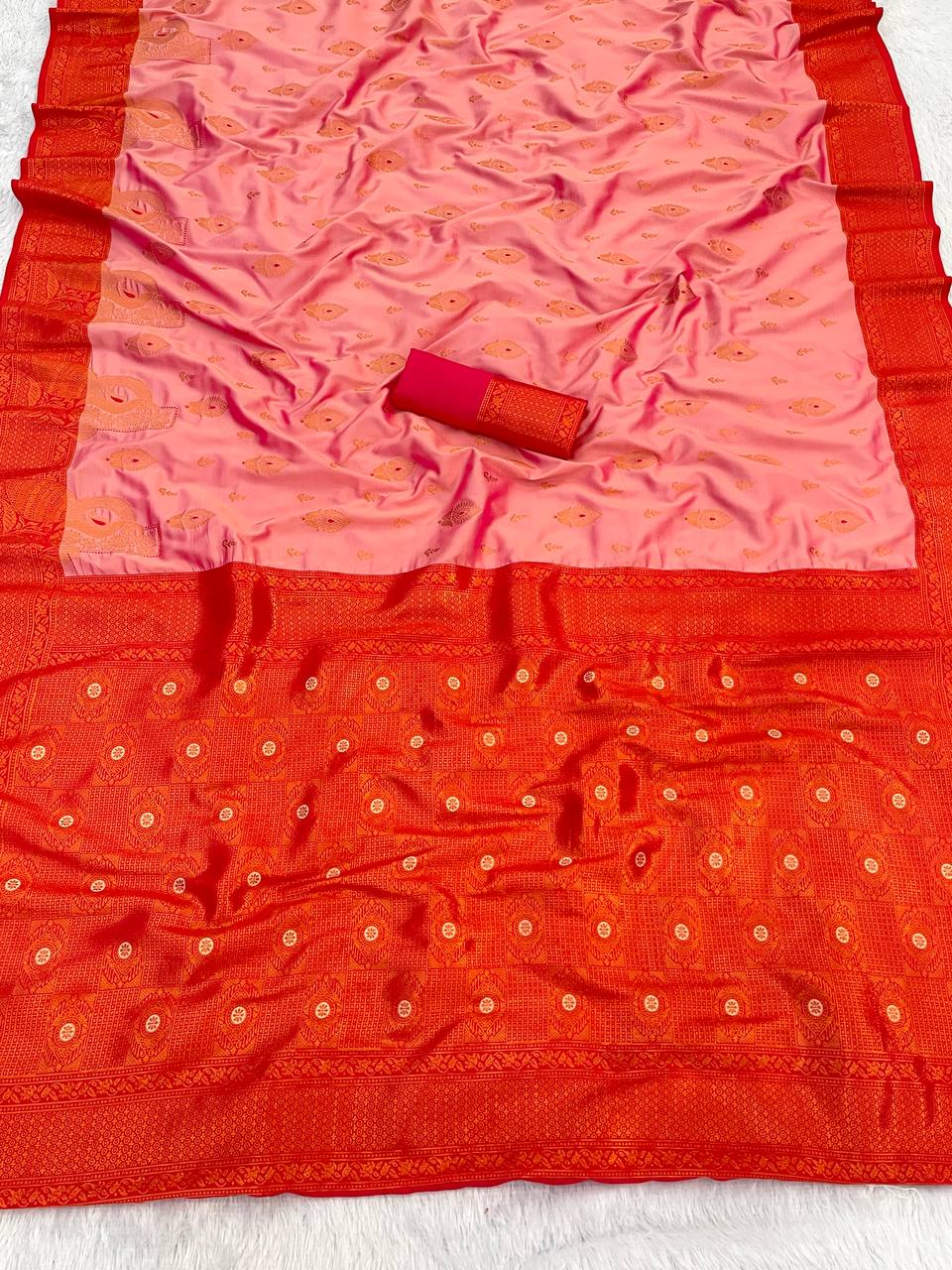 Premium Kanjivaram Soft Silk Saree with Copper Zari Jaal Weaving