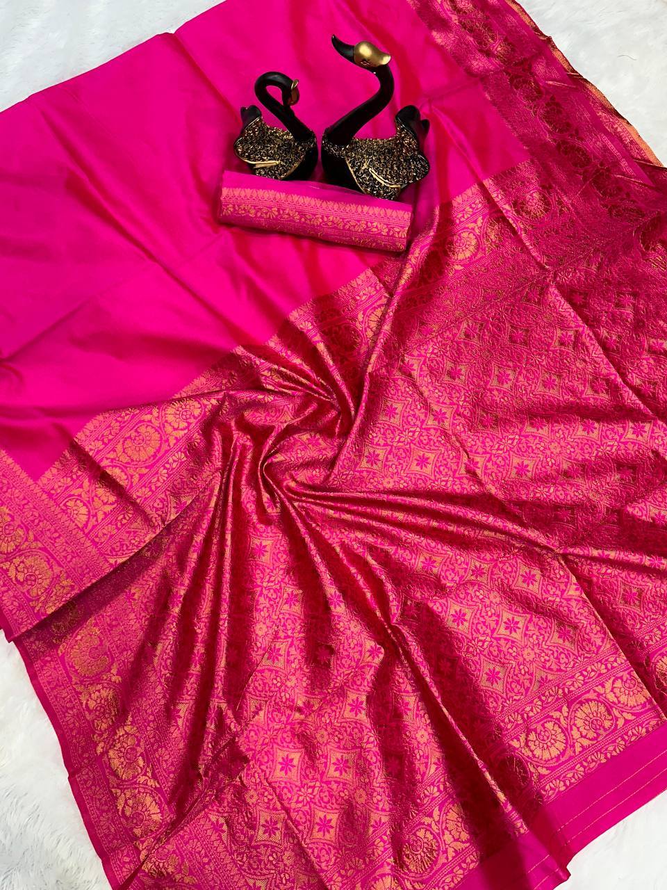 Elegant Organic Banarasi Lichi Silk Wedding Saree
