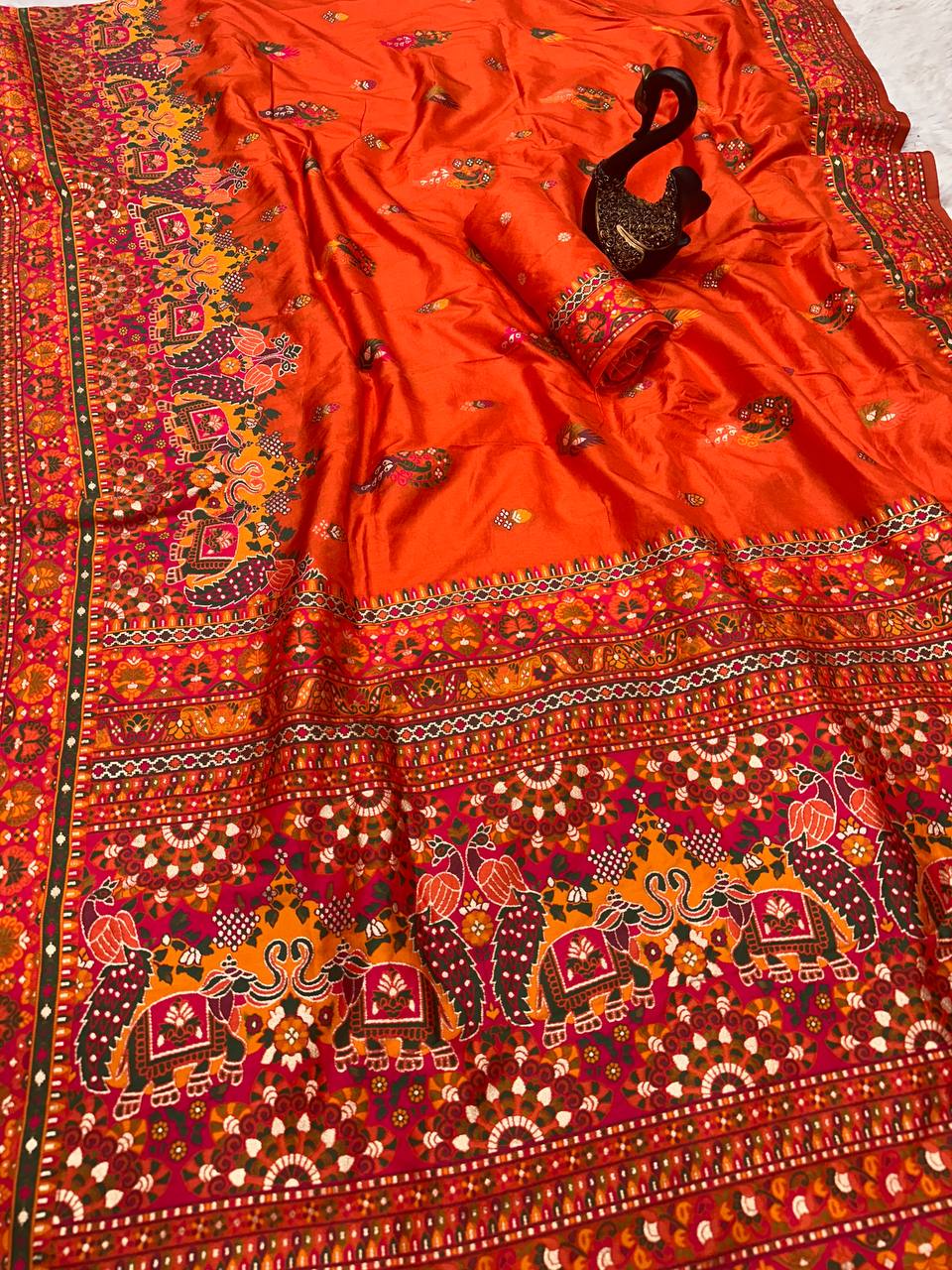 Hand Dyed Rajwadi Pashmina Silk Saree with Kashmiri Woven Pallu