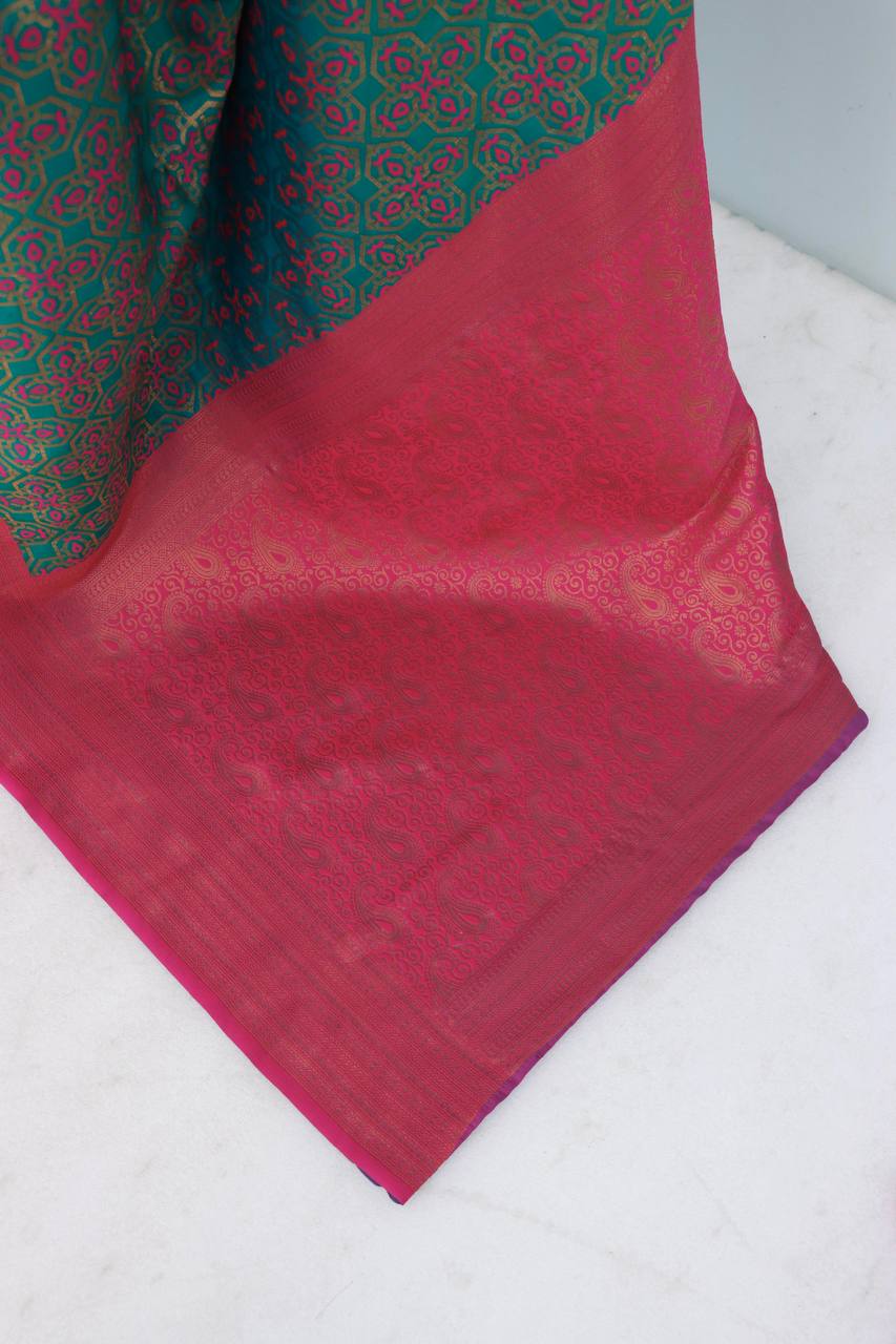 Premium Kanjivaram Soft Silk Saree with Copper Zari Jaal Weaving