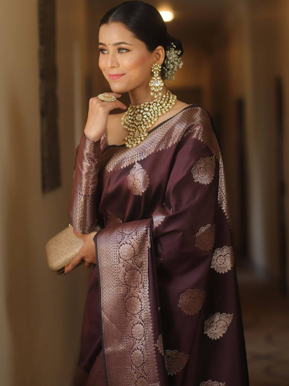 Organic Banarasi Lichi Silk Wedding Saree