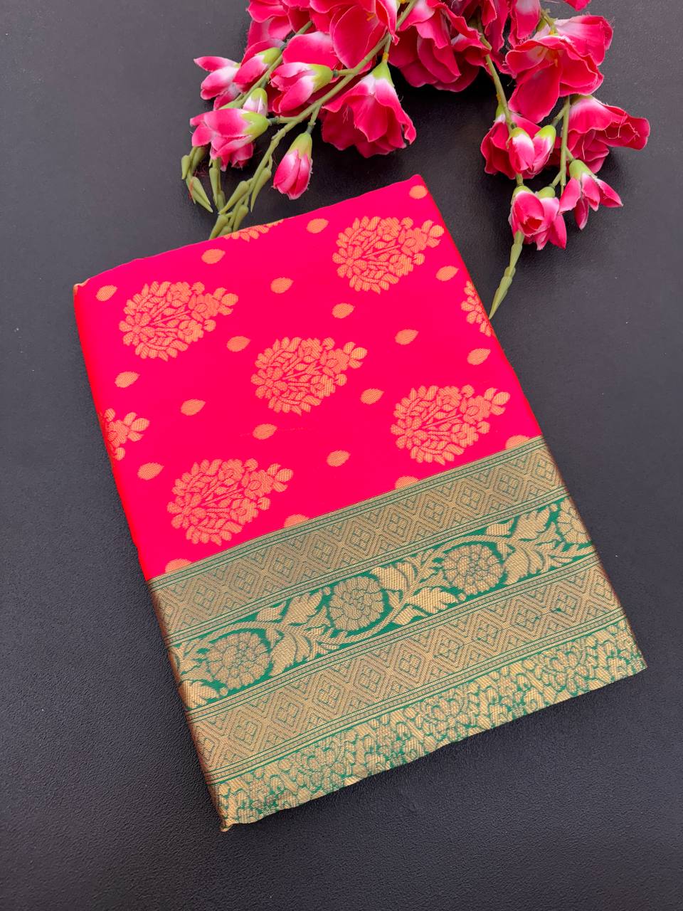 Elegant Organic Banarasi Lichi Silk Wedding Saree