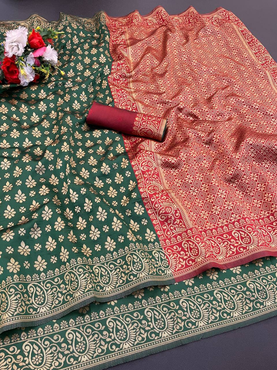 Elegant Organic Banarasi Lichi Silk Wedding Saree