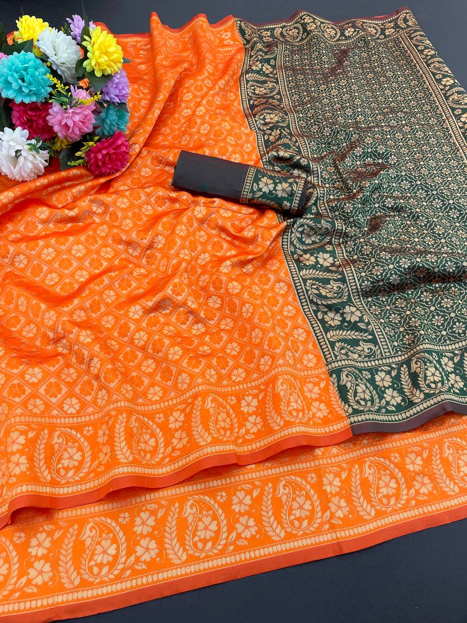 Elegant Organic Banarasi Lichi Silk Wedding Saree