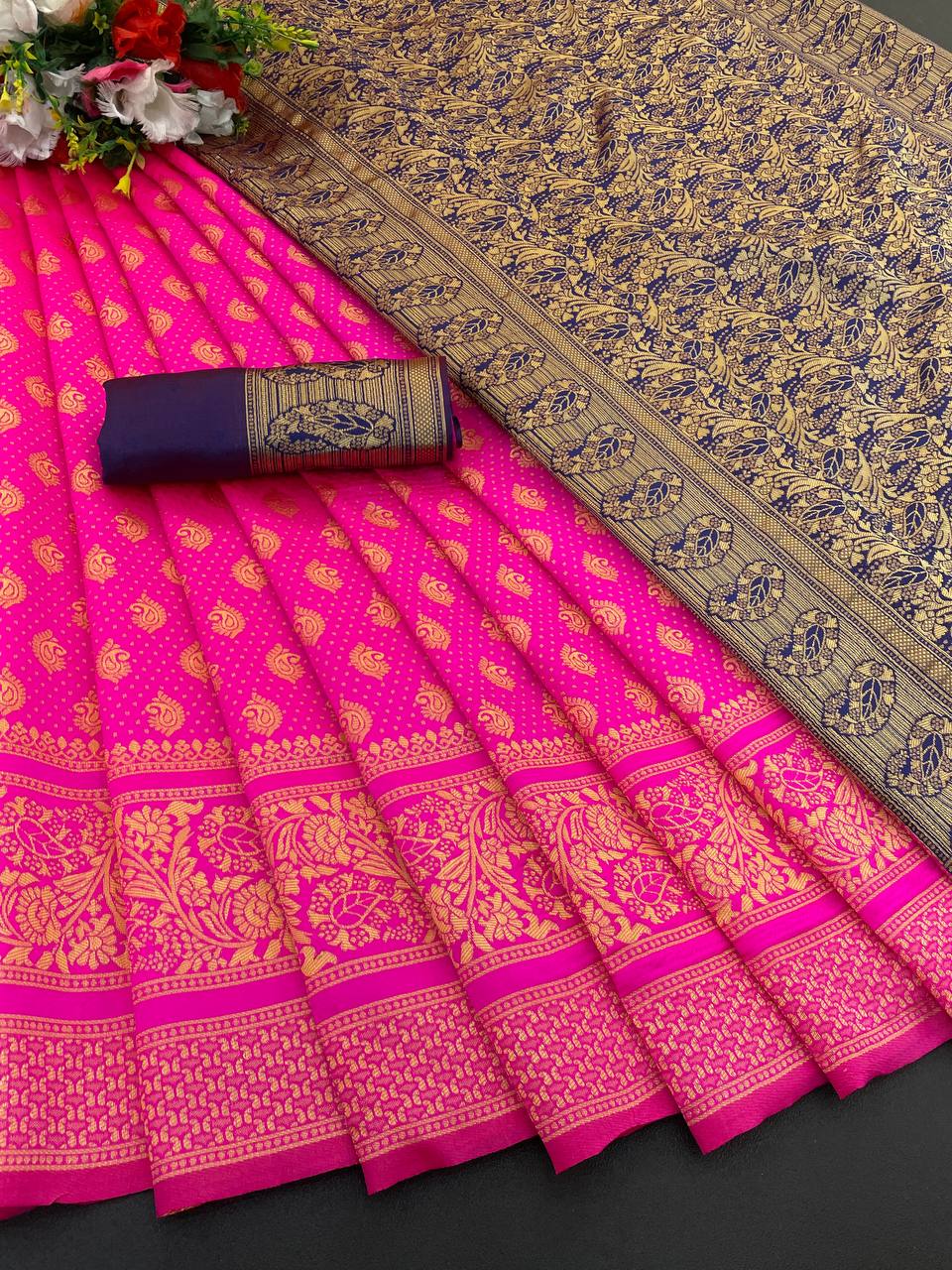 Elegant Organic Banarasi Lichi Silk Wedding Saree