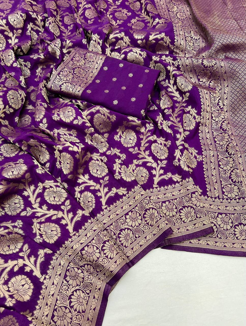 Pure Soft Khadi Georgette Silk Saree with Zari Pichwai Pallu