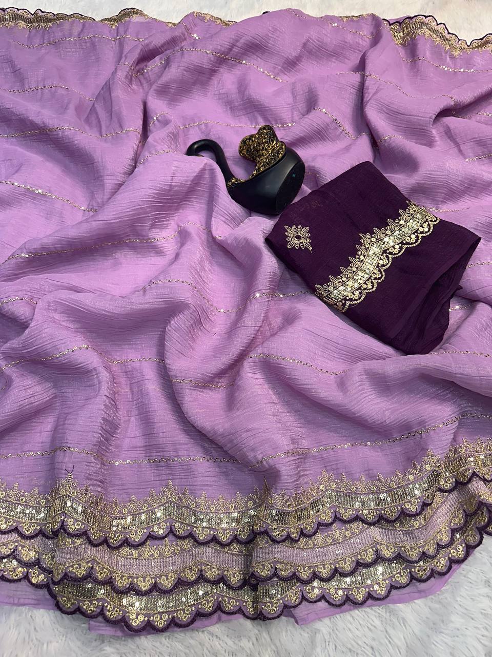 Soft Crunchy Fabric Designer Saree with Sequins & Zari Work