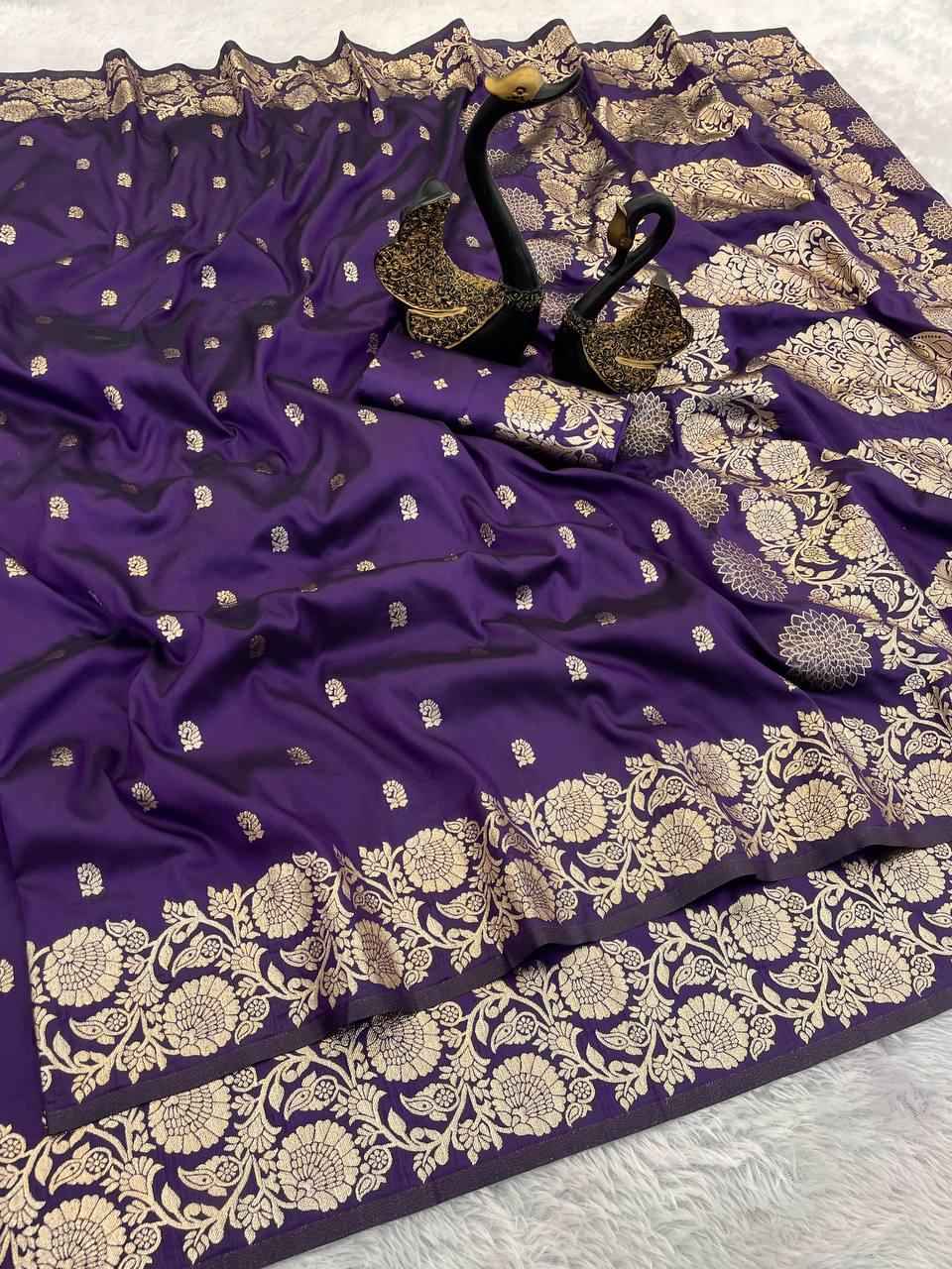 Pure Banarasi Silk Saree with Golden Zari Weaving