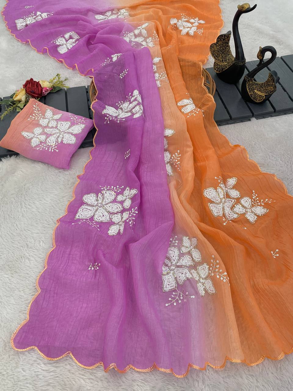Soft Shaded Crunchy Fabric Designer Saree with Dual Sequins Work