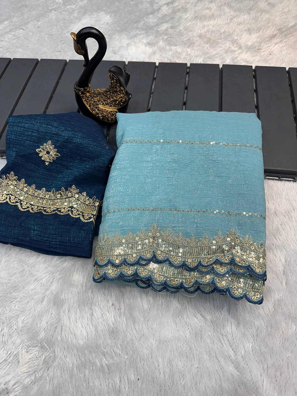 Soft Crunchy Fabric Designer Saree with Sequins & Zari Work