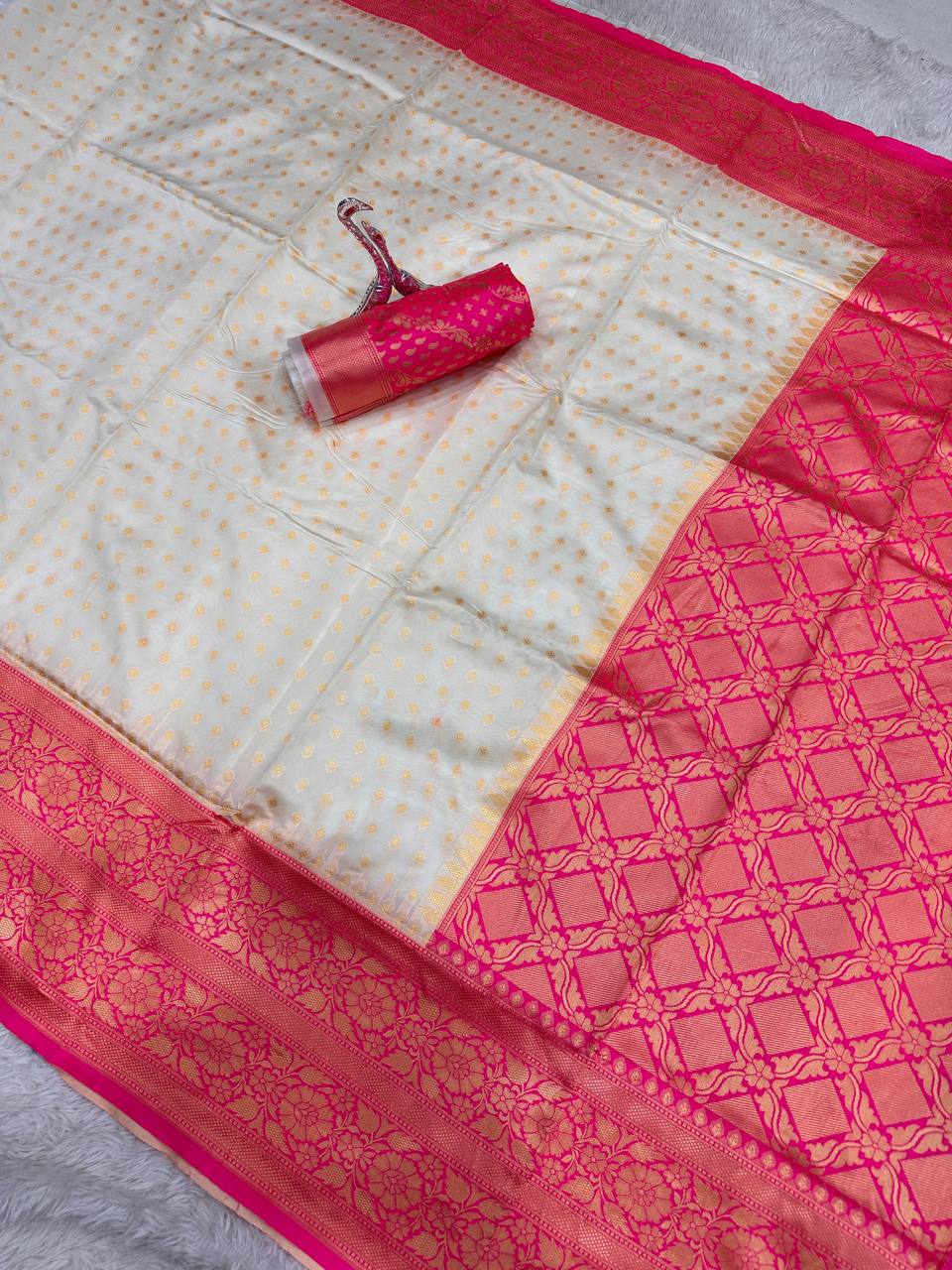 Organic Banarasi Lichi Silk Wedding Saree – Lightweight & Graceful
