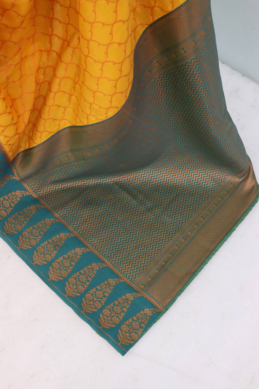 Premium Kanjivaram Soft Silk Saree with Copper Zari Jaal