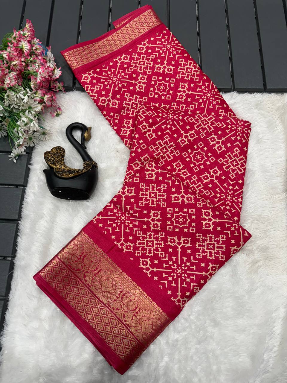 Soft Dola Silk Saree with Jacquard Border & HD Print