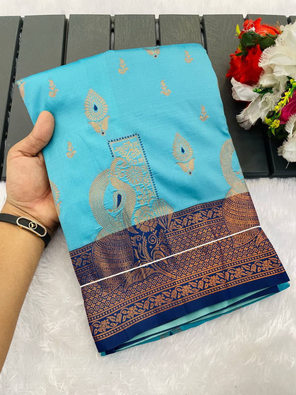 Premium Kanjivaram Soft Silk Saree with Copper Zari Jaal Weaving