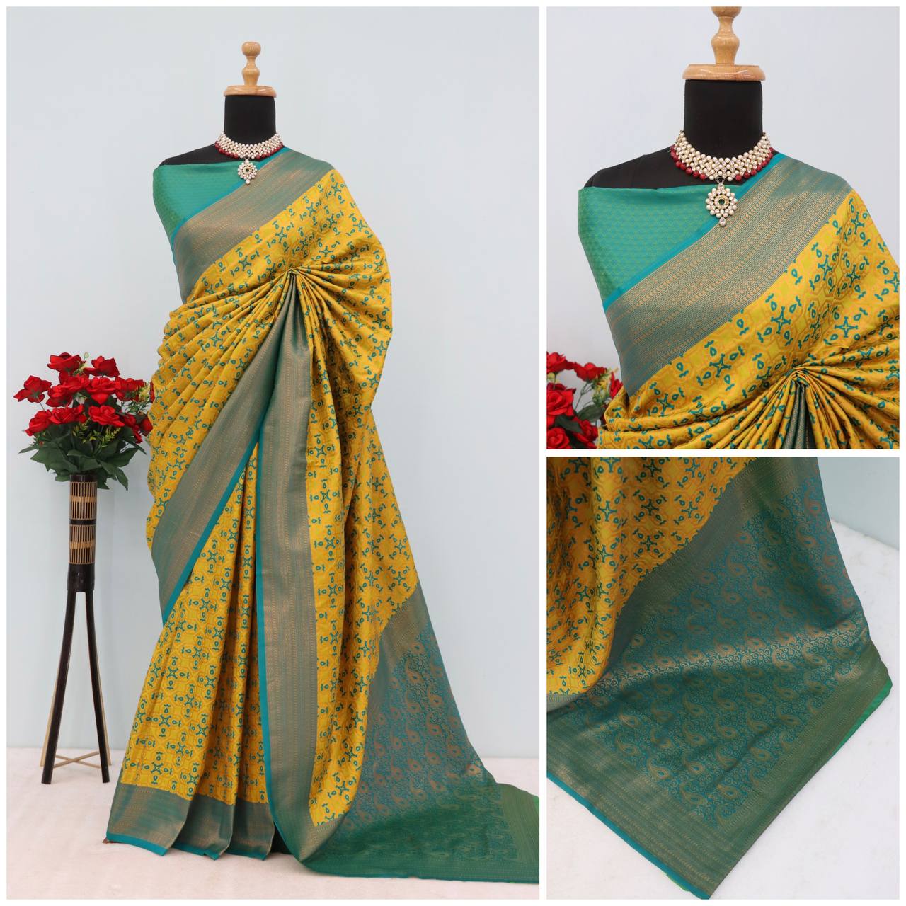 Premium Kanjivaram Soft Silk Saree with Copper Zari Jaal Weaving