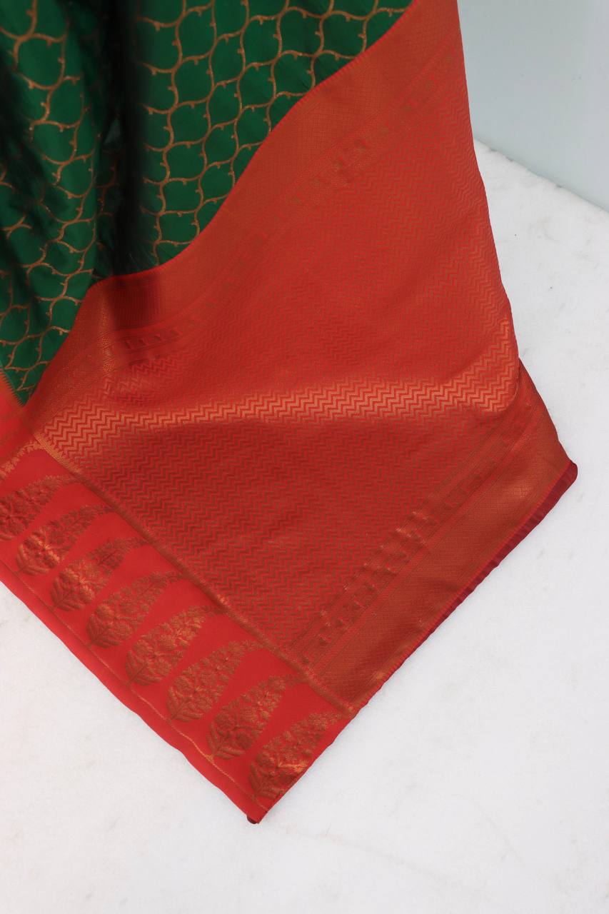 Premium Kanjivaram Soft Silk Saree with Copper Zari Jaal