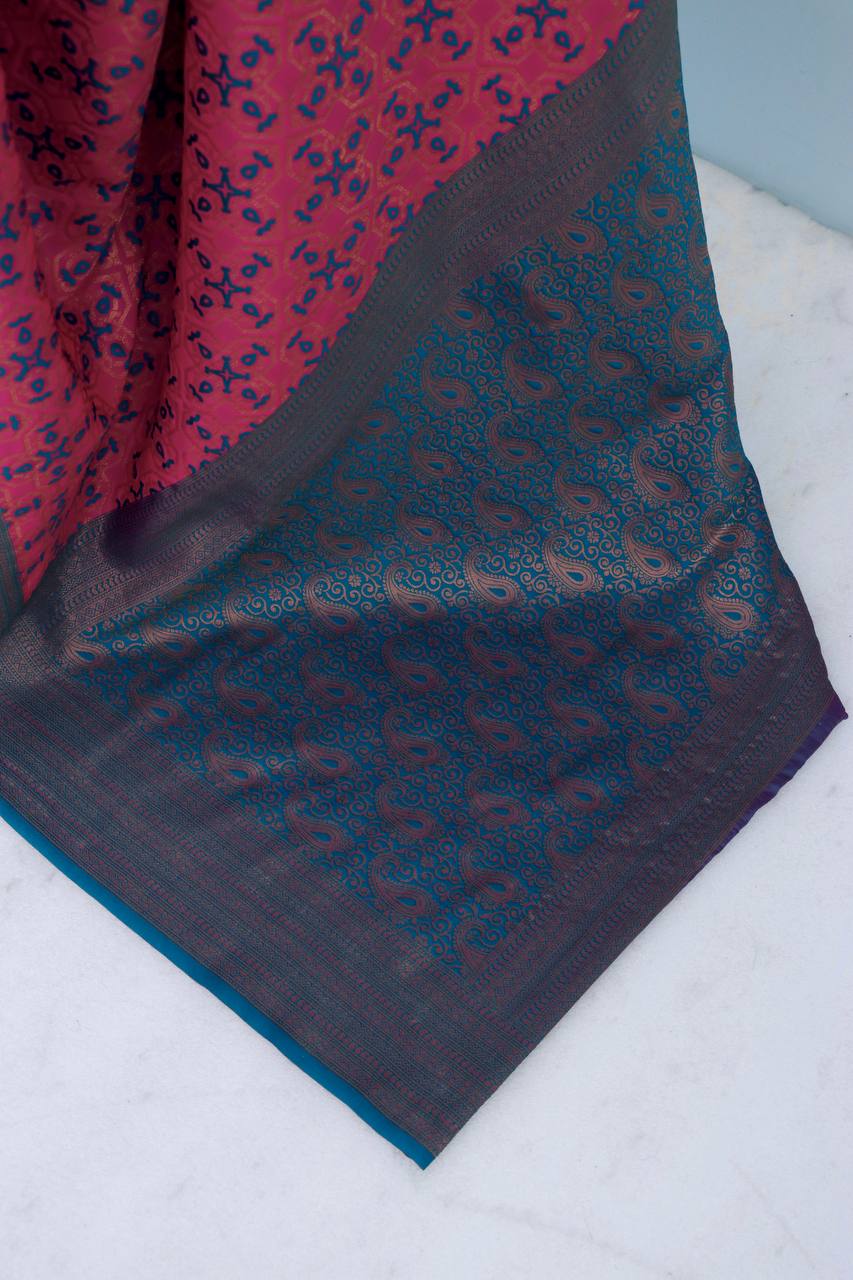 Premium Kanjivaram Soft Silk Saree with Copper Zari Jaal Weaving