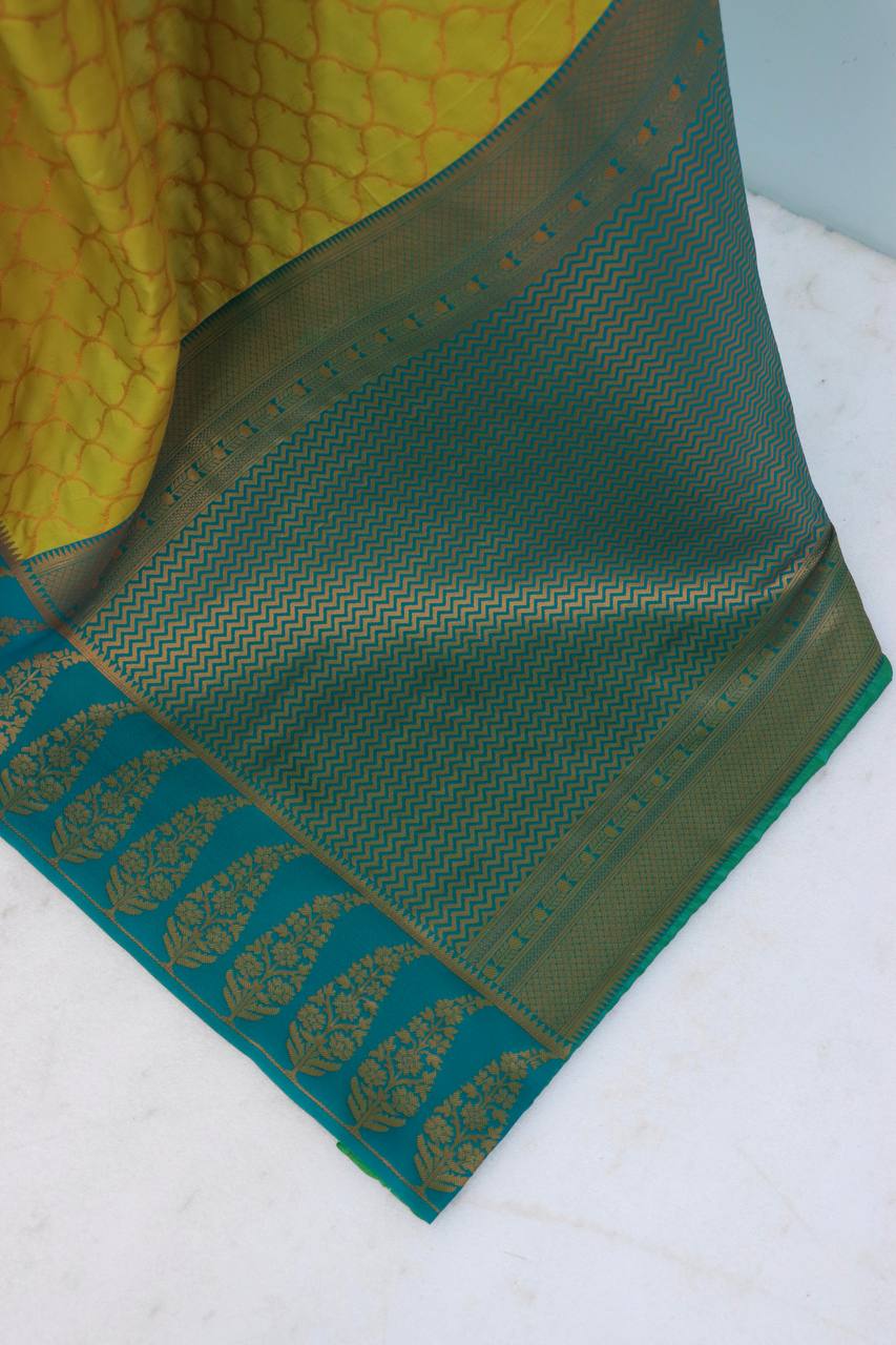 Premium Kanjivaram Soft Silk Saree with Copper Zari Jaal