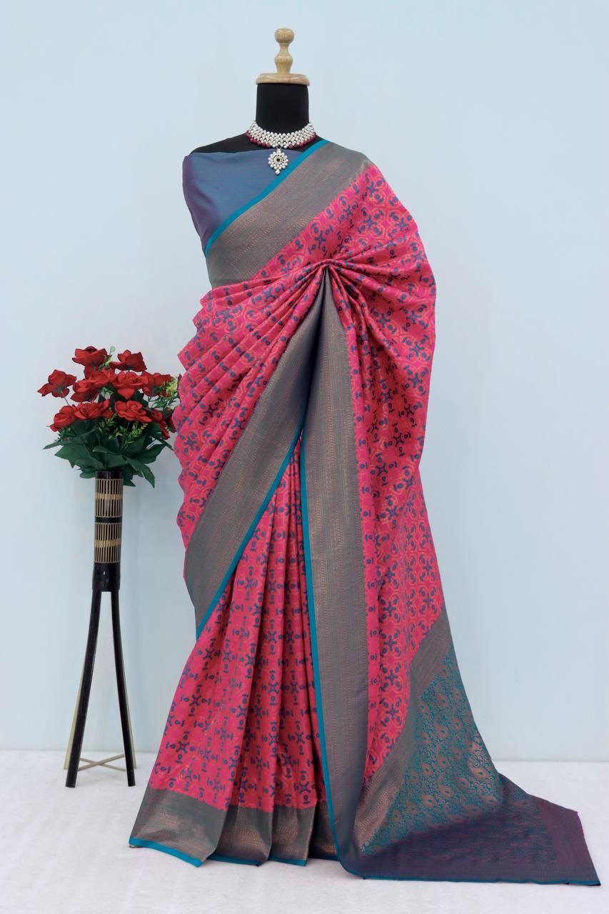 Premium Kanjivaram Soft Silk Saree with Copper Zari Jaal Weaving