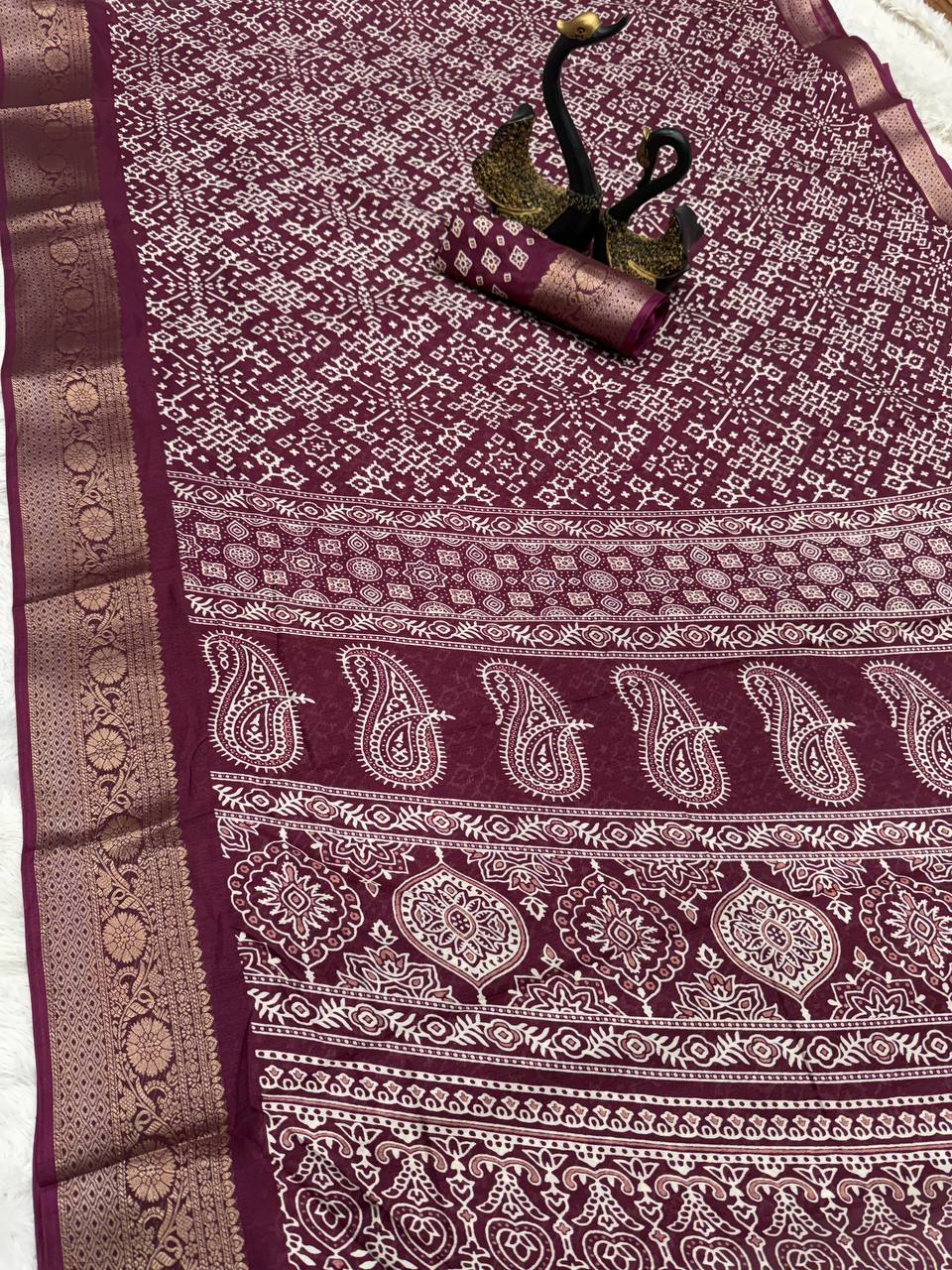 Soft Dola Silk Saree with Jacquard Border & HD Print