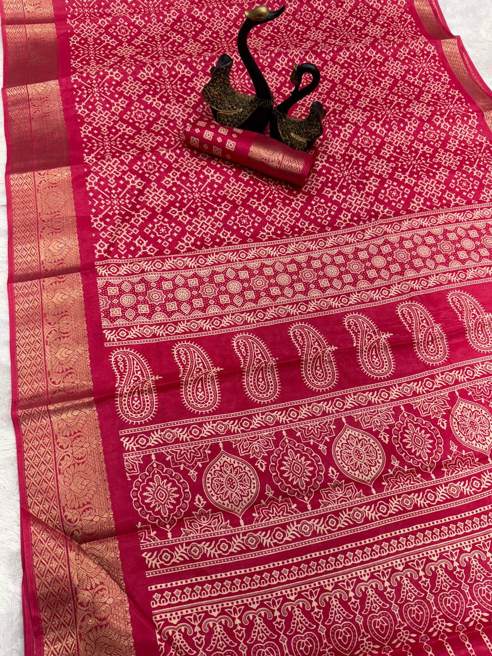 Soft Dola Silk Saree with Jacquard Border & HD Print