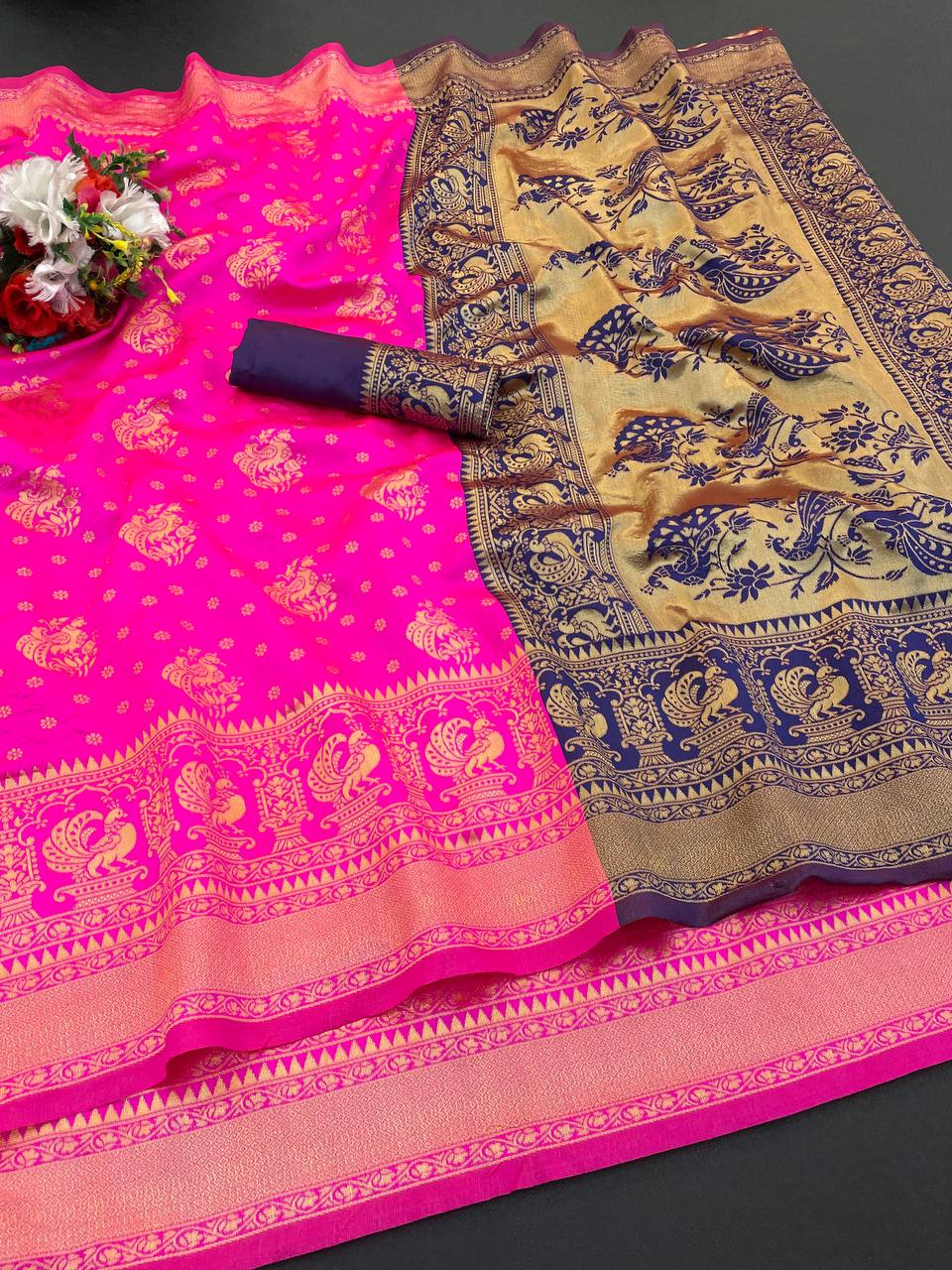 Elegant Organic Banarasi Lichi Silk Wedding Saree
