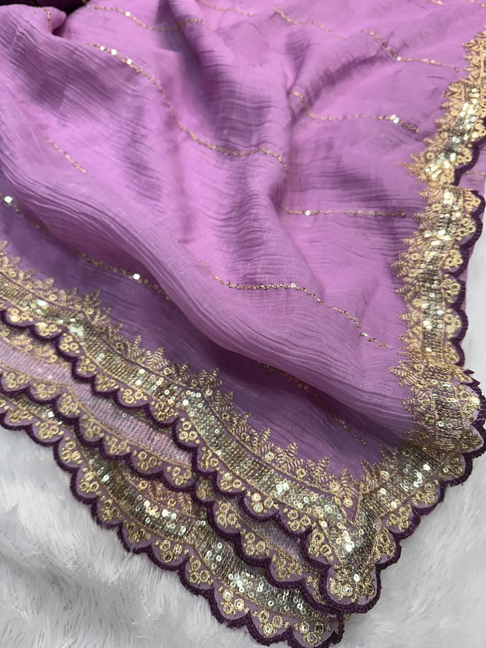 Soft Crunchy Fabric Designer Saree with Sequins & Zari Work