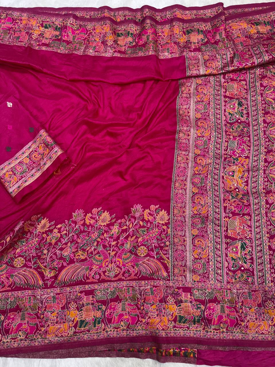 Hand Dyed Rajwadi Pashmina Silk Saree with Kashmiri Woven Pallu