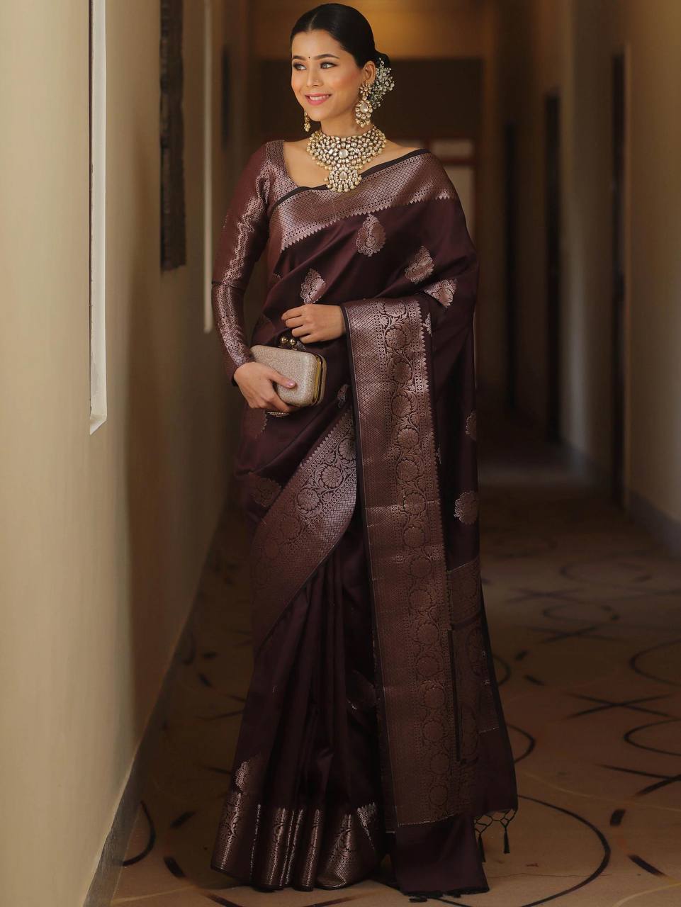 Organic Banarasi Lichi Silk Wedding Saree