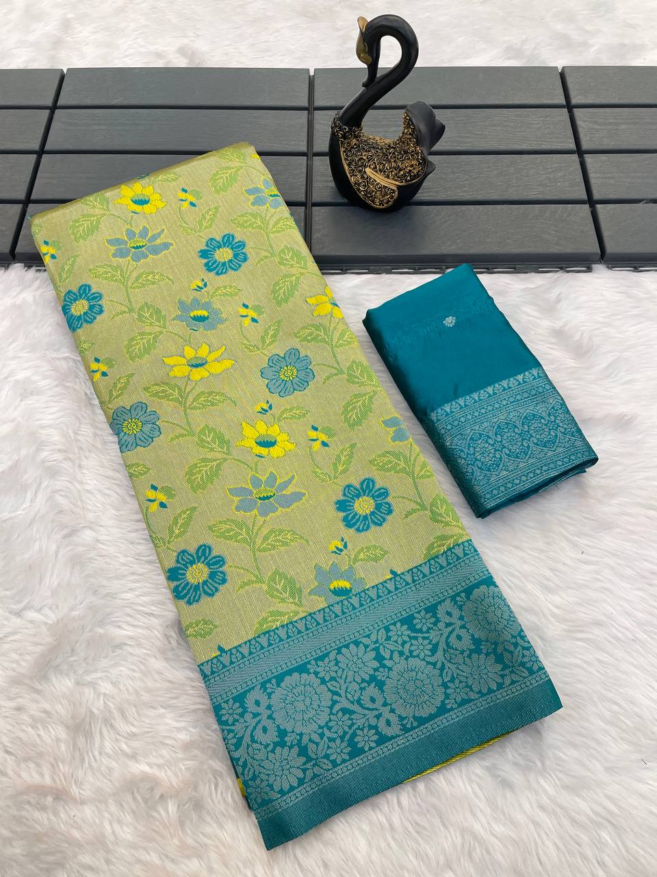 Triple Weaving Zari Tissue Kanchi Saree with Meena Work