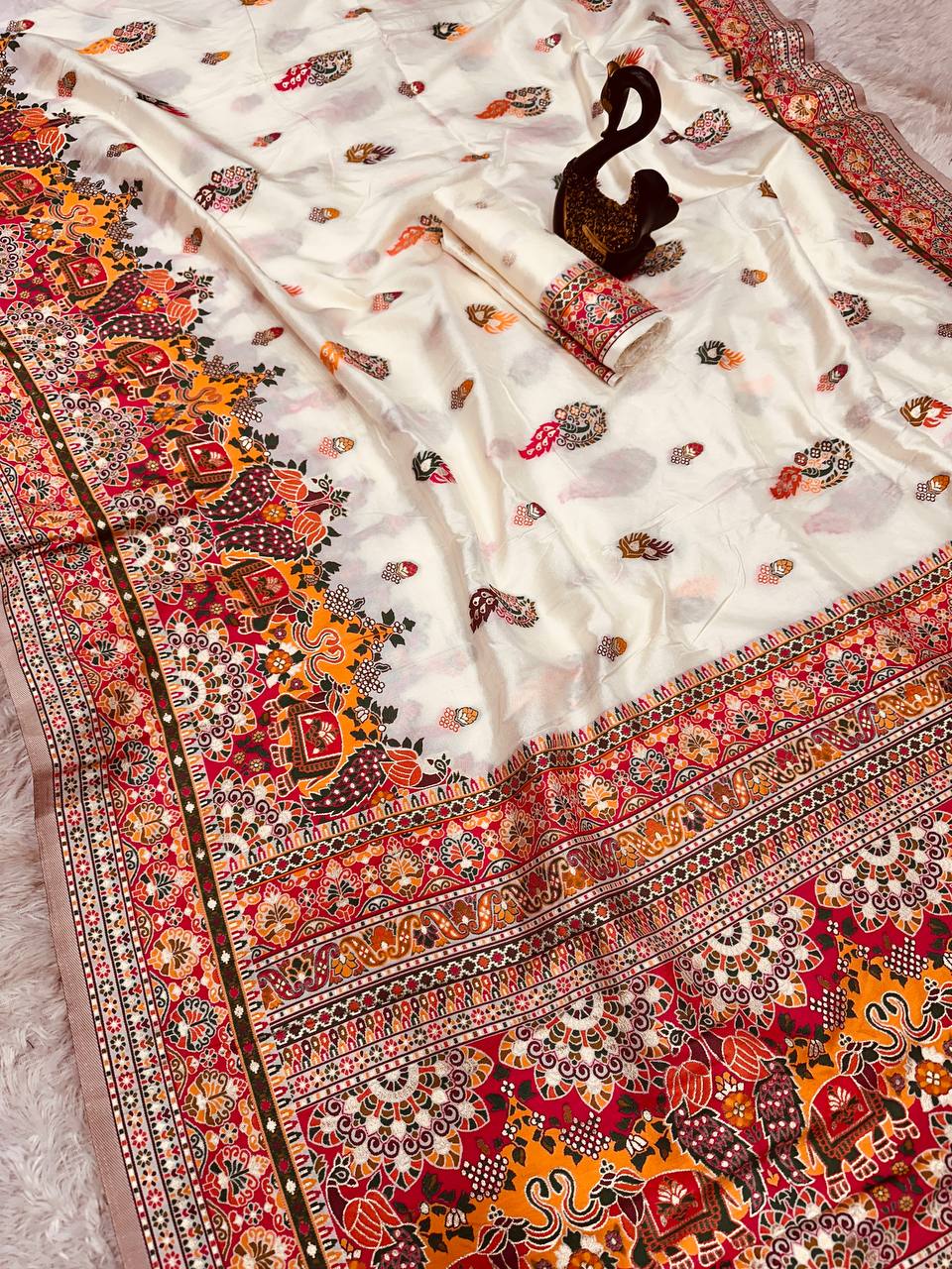 Hand Dyed Rajwadi Pashmina Silk Saree with Kashmiri Woven Pallu