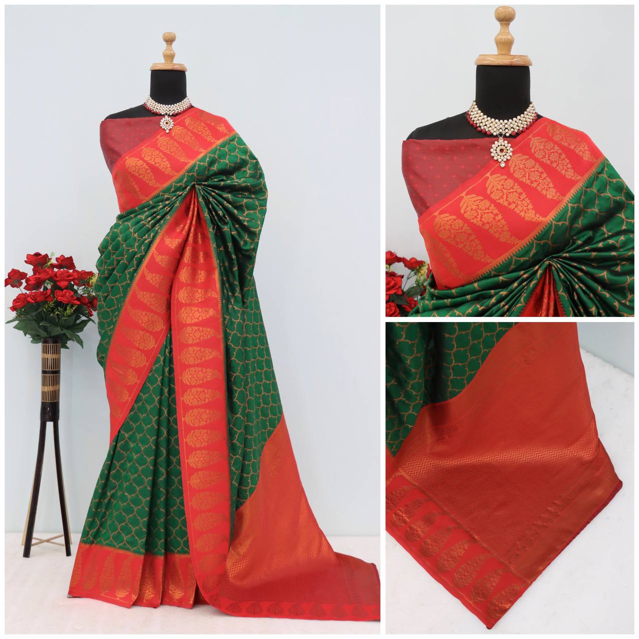 Premium Kanjivaram Soft Silk Saree with Copper Zari Jaal