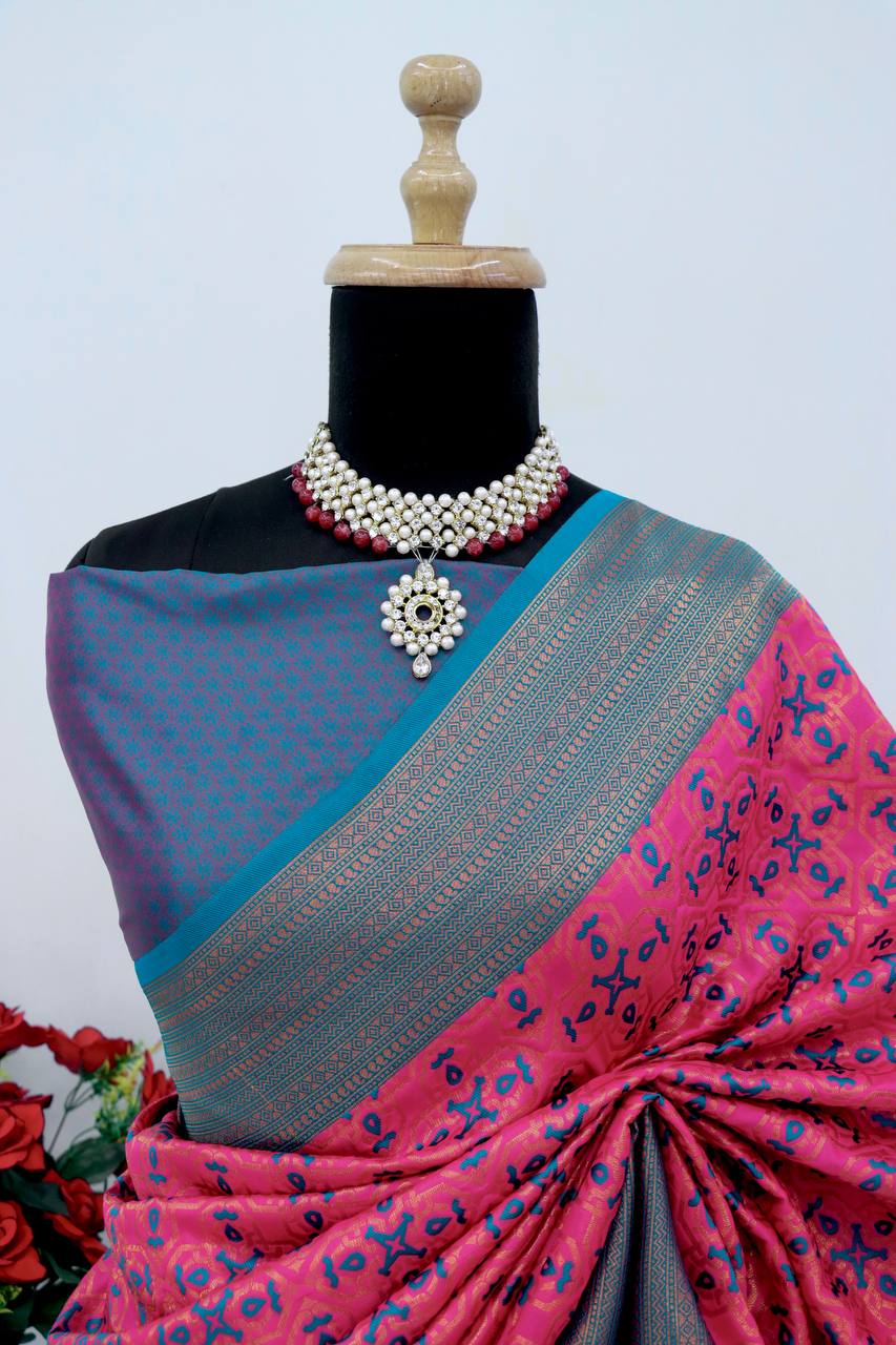 Premium Kanjivaram Soft Silk Saree with Copper Zari Jaal Weaving