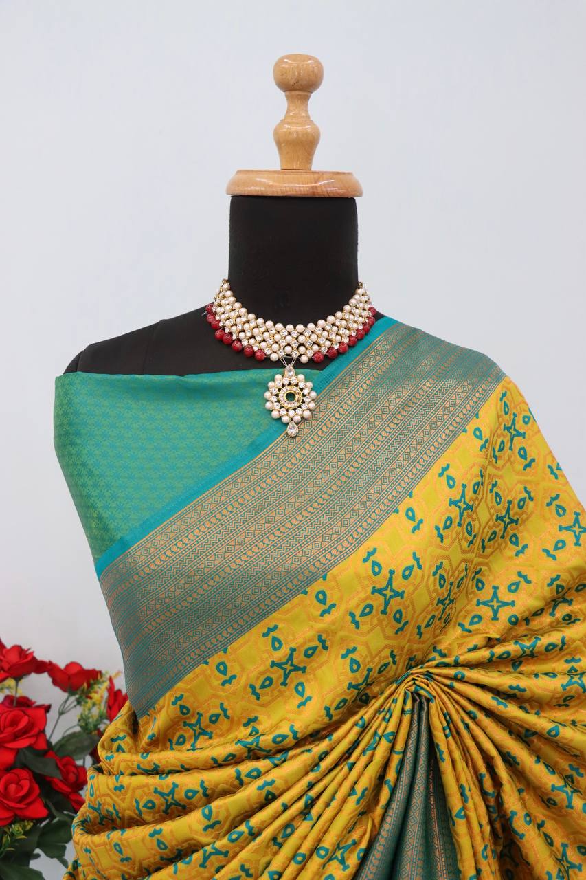 Premium Kanjivaram Soft Silk Saree with Copper Zari Jaal Weaving