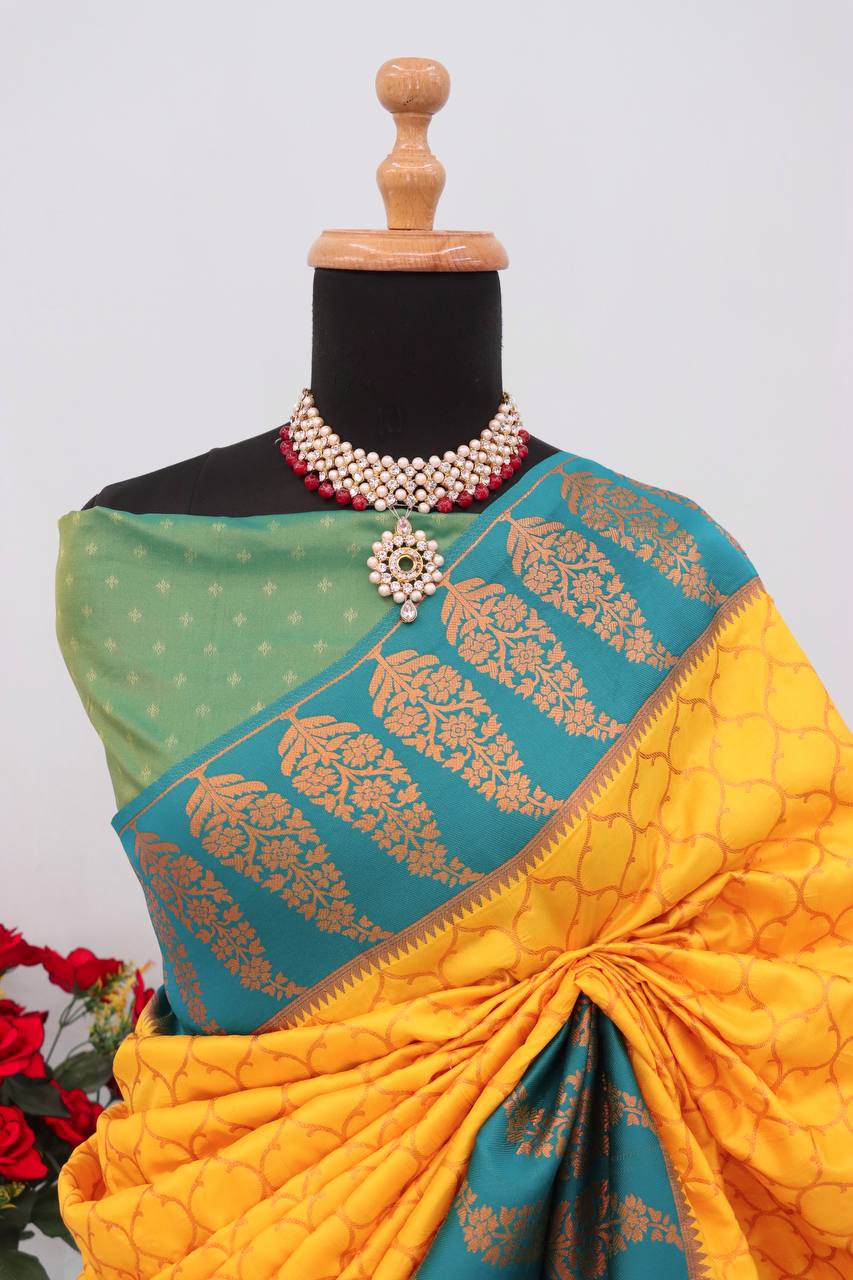 Premium Kanjivaram Soft Silk Saree with Copper Zari Jaal